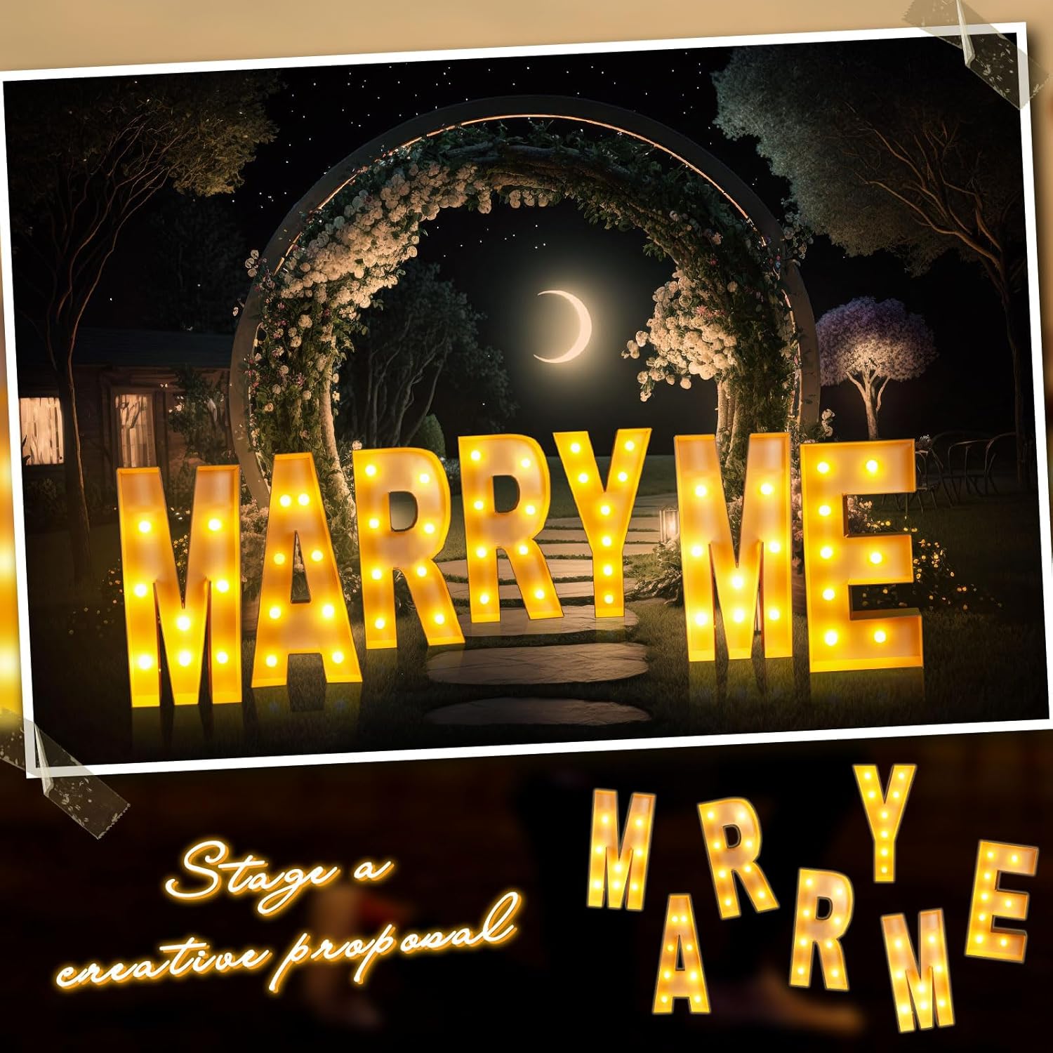 Tujoe 7 Pcs 3 ft Large Tall Marry Me Light up Letter Sign Marry Me Marquee Lights LED Romantic Light Battery Operated Alphabet with String Lights for Wedding Engagement Proposal Party Decorations