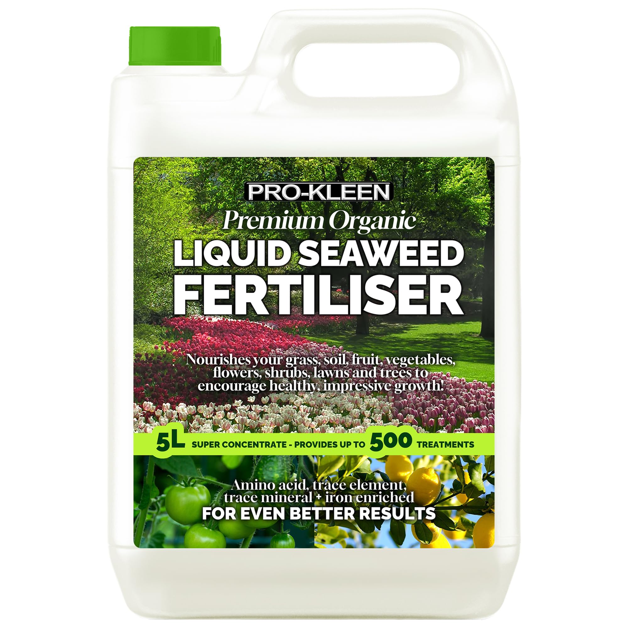 Organic Liquid Seaweed Fertiliser 5L - Ascophyllum Seaweed Extract for Grass, Vegetables, Fruit, Flowers, Shrubs, Lawns & Trees - Concentrated Formula - Provides up to 500 Treatments
