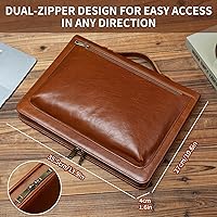 Vista 7 de YIWEN Handmade Leather Portfolio with Handle – Zippered Front Pocket, Clip for Letter Size Notepad, Business Travel Padfolio