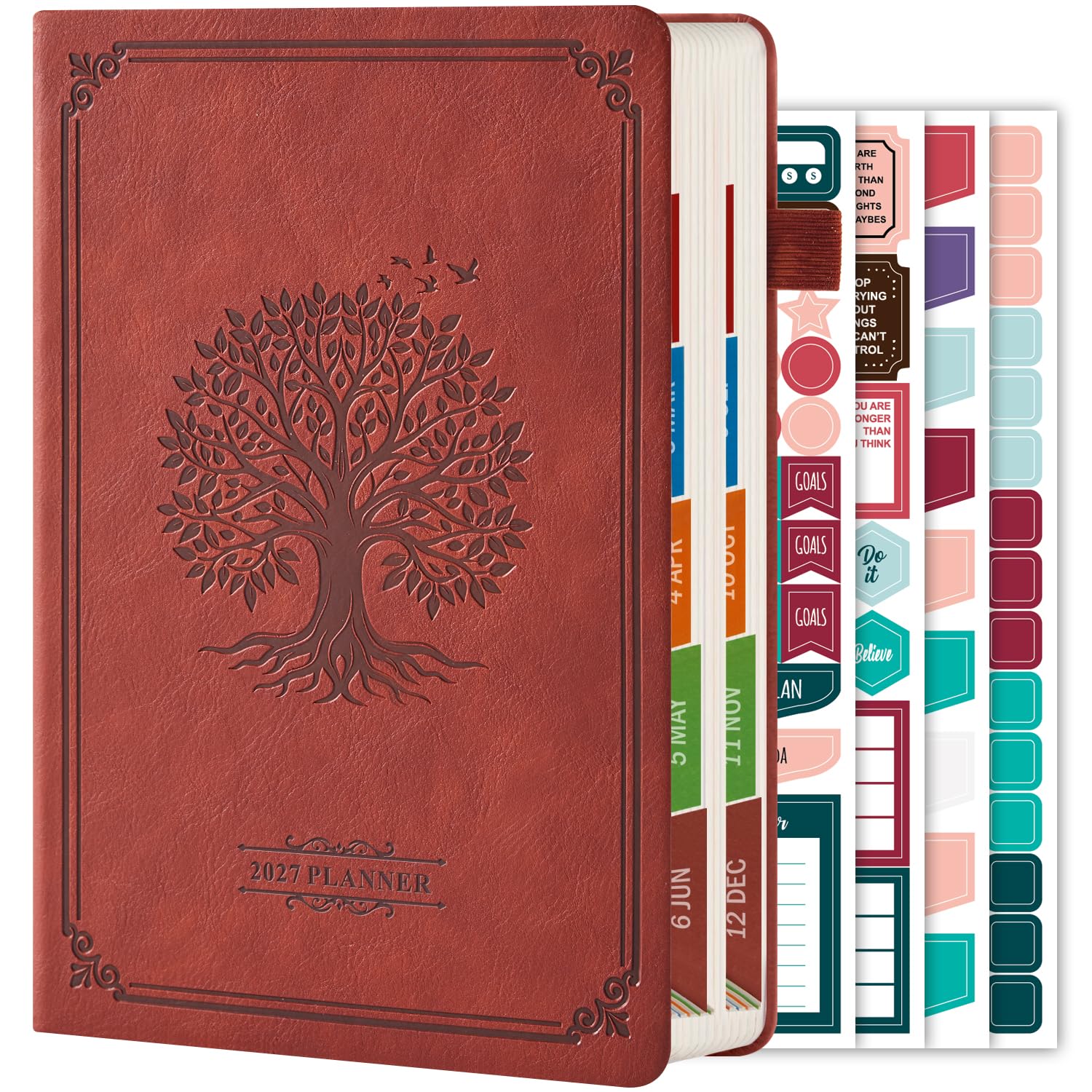 A5 Diary 2027 Day Per Page, 2027 Planner from Jan 2027 to Dec 2027, Daily & Monthly Planner with Hourly Schedules, 4 Planning Stickers, Elastic Closure, 100GSM Paper Hardback Work Diary, 14.3 X 21 cm โ image 1