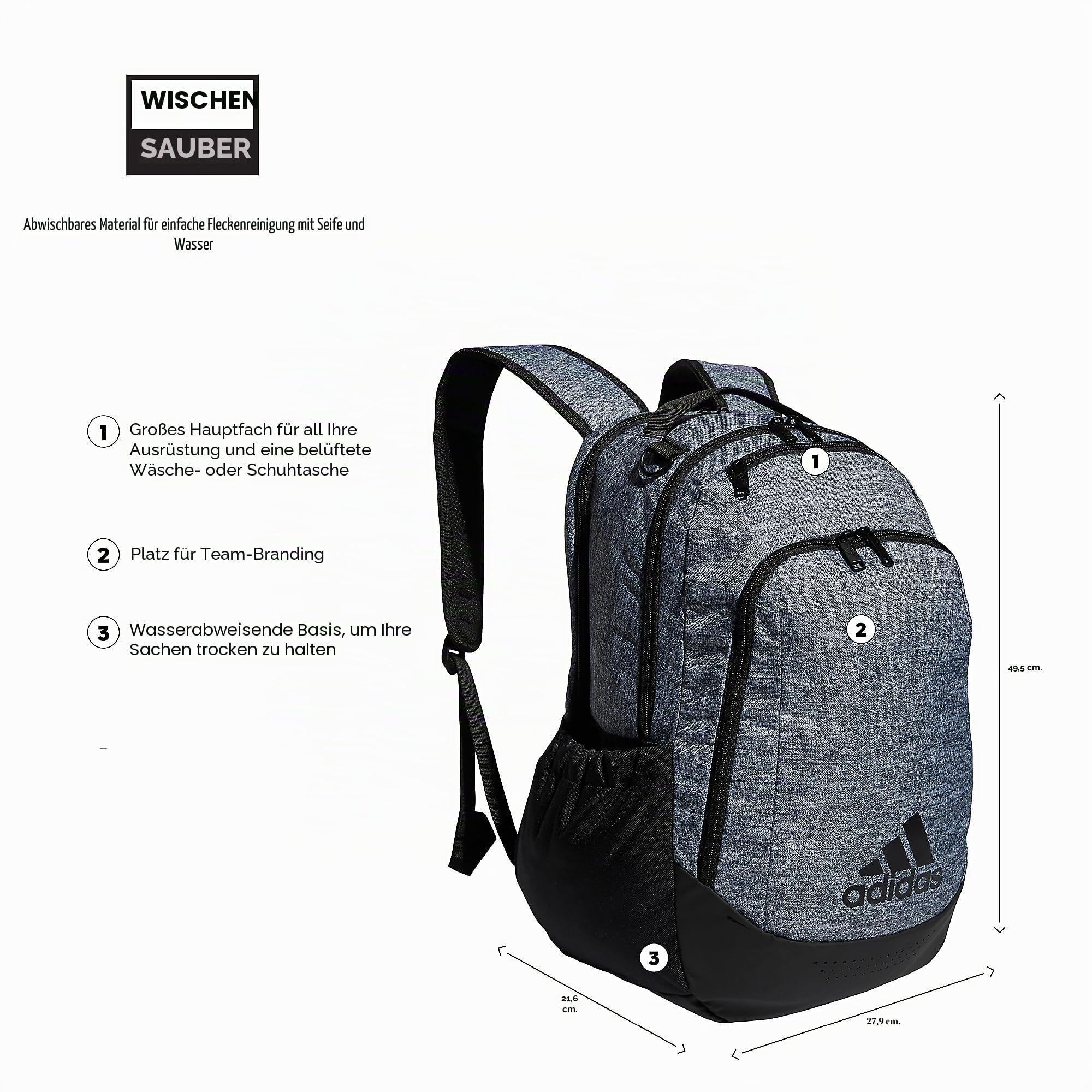 adidas Defender Team Sportrucksack, Jersey Onix Grau/Schwarz