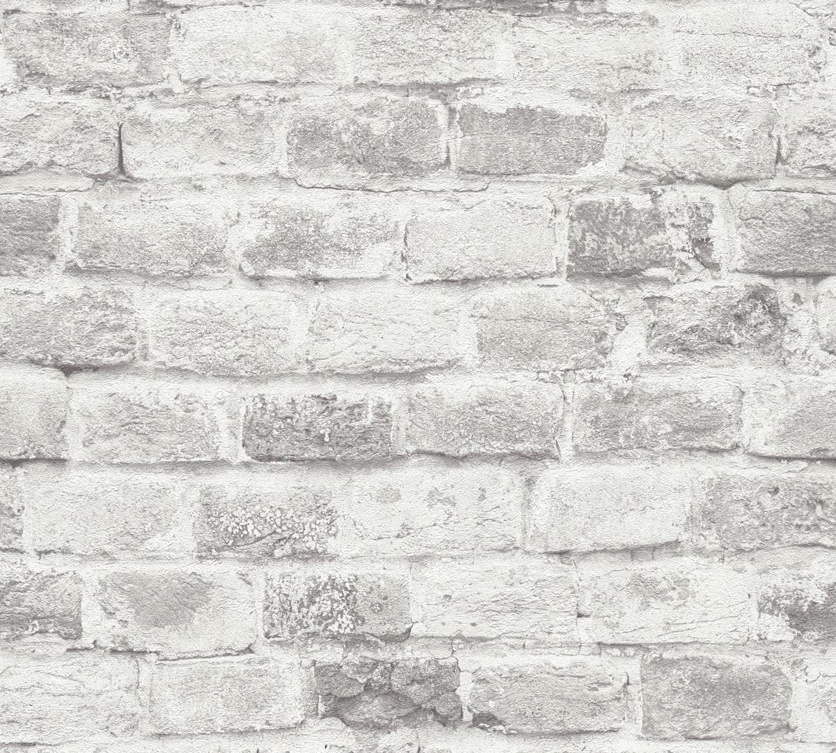 Papier peint intissé briques gris clair imitation relief réaliste
