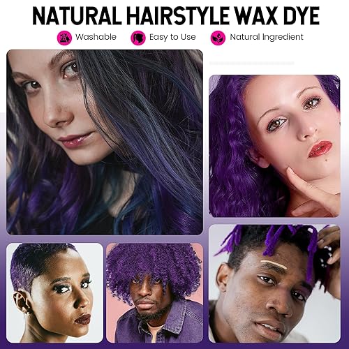 Miniatura 4 de Cera temporal púrpura para teñir el cabello, pomadas de cera de color natural instantáneo, 4.23 onzas, arcilla para peinar el cabello para fiestas,