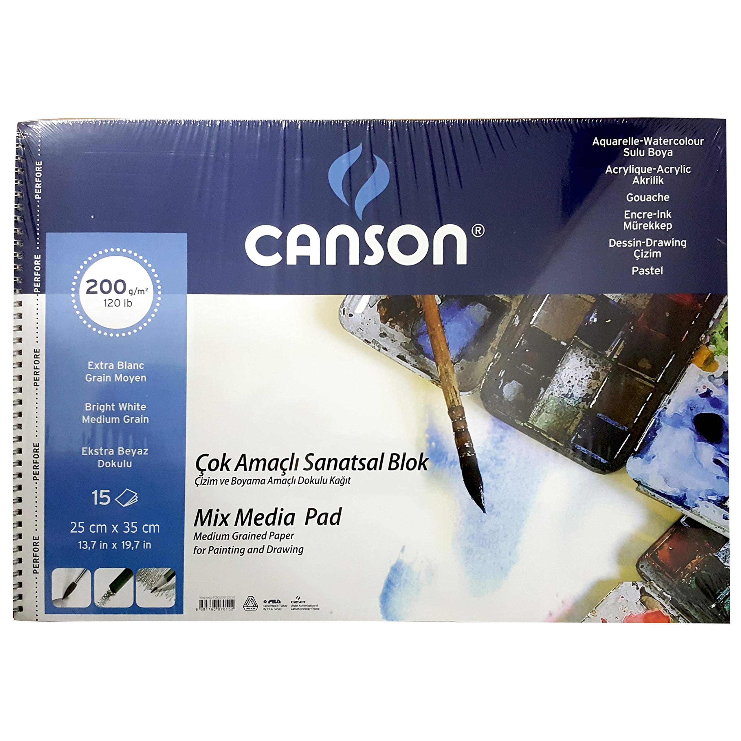 Canson Fineface wielofunkcyjne bloki malarskie 200 g, 25 x 35 cali, 15 yp, książka do malowania spiralnego