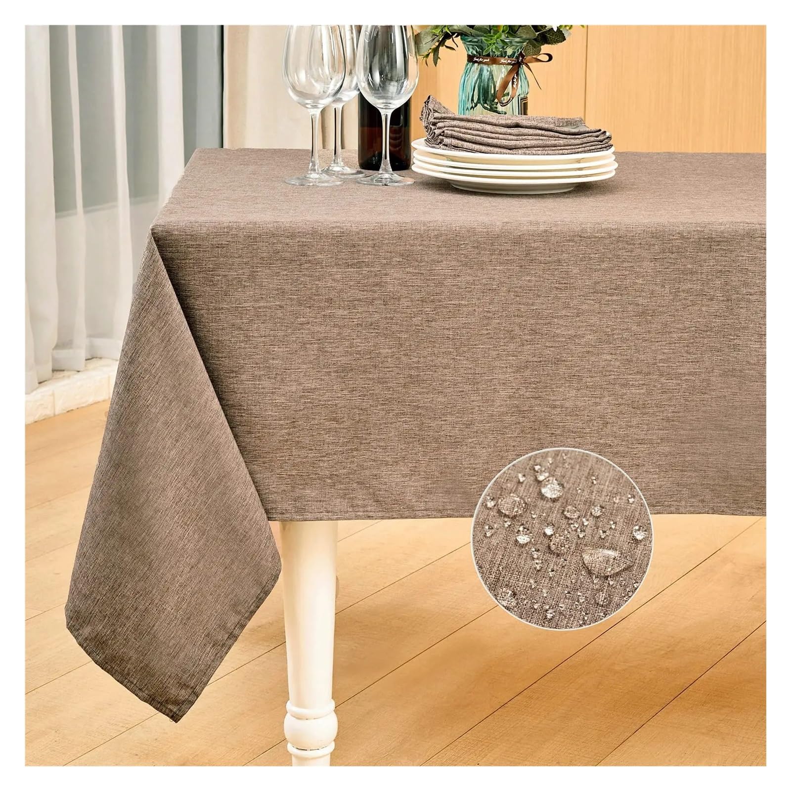 Mantel Impermeable Mantel Rectangular Impermeable, De Granja, Antiencogimiento, Y Resistente A Las Arrugas, Cubierta Mesa Tela Decorativa(Beige,140 * 190cm)