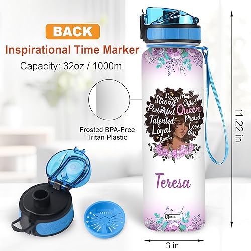 Miniatura 6 de Hyturtle Botella de agua motivacional personalizada con regalo de reina orgullosa y orgullosa de 32 onzas, botella de agua africana americana