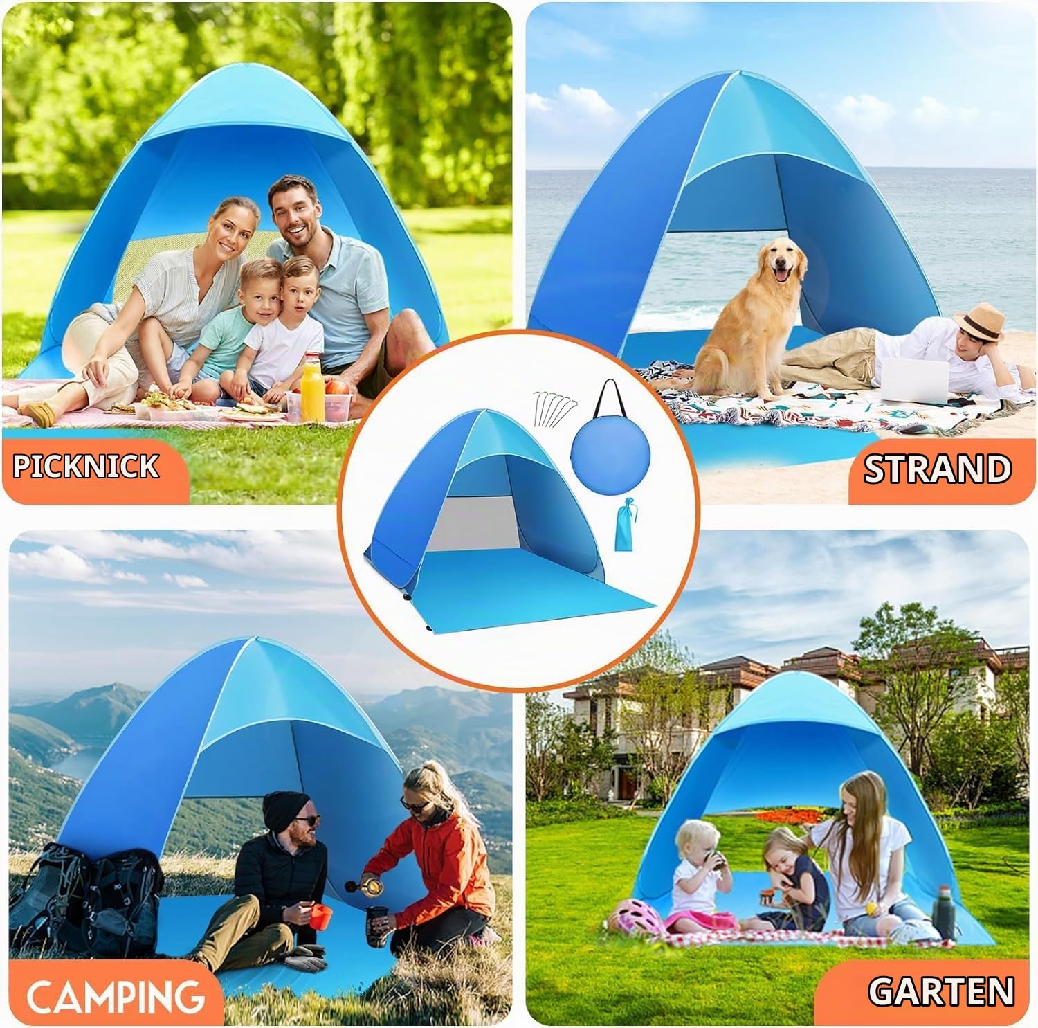 XXL Strandmuschel Pop Up, Outdoor strandzelt 3-5 Personen, UPF 50+ uv Schutz, Größer Zelt 200cm x 165cm x 130cm Großformat, Strandmuschel Pop Up, von TARENT