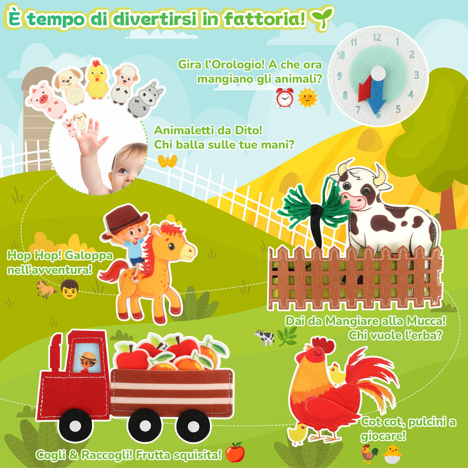 Busy Board Montessori 2 Anno, Giochi per Bambini – Quiet Book a Tema Fattoria con 25 Attività, Regalo per Bambini da 2 a 4 Anni, Compagno da Portare Ovunque per lo Sviluppo Precoce