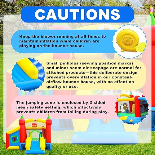 Miniatura 7 de Casa Inflable para Saltar, Castillo Hinchable con Tobogán y Soplador, Brincolín para Niños con Alberca de Pelotas