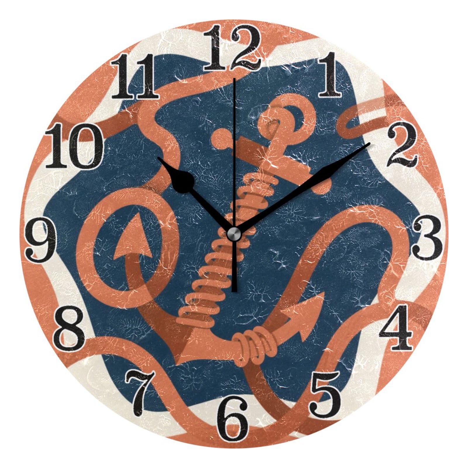 Plus de bruit de tic-tac avec cette horloge murale marron ronde motif ancres