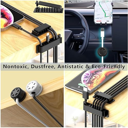 Miniatura 5 de ELII Kit de organización de cables de 328 piezas, 8 clips magnéticos para cables, soporte para cables adhesivo 69, 4 fundas divididas, 22 correas de