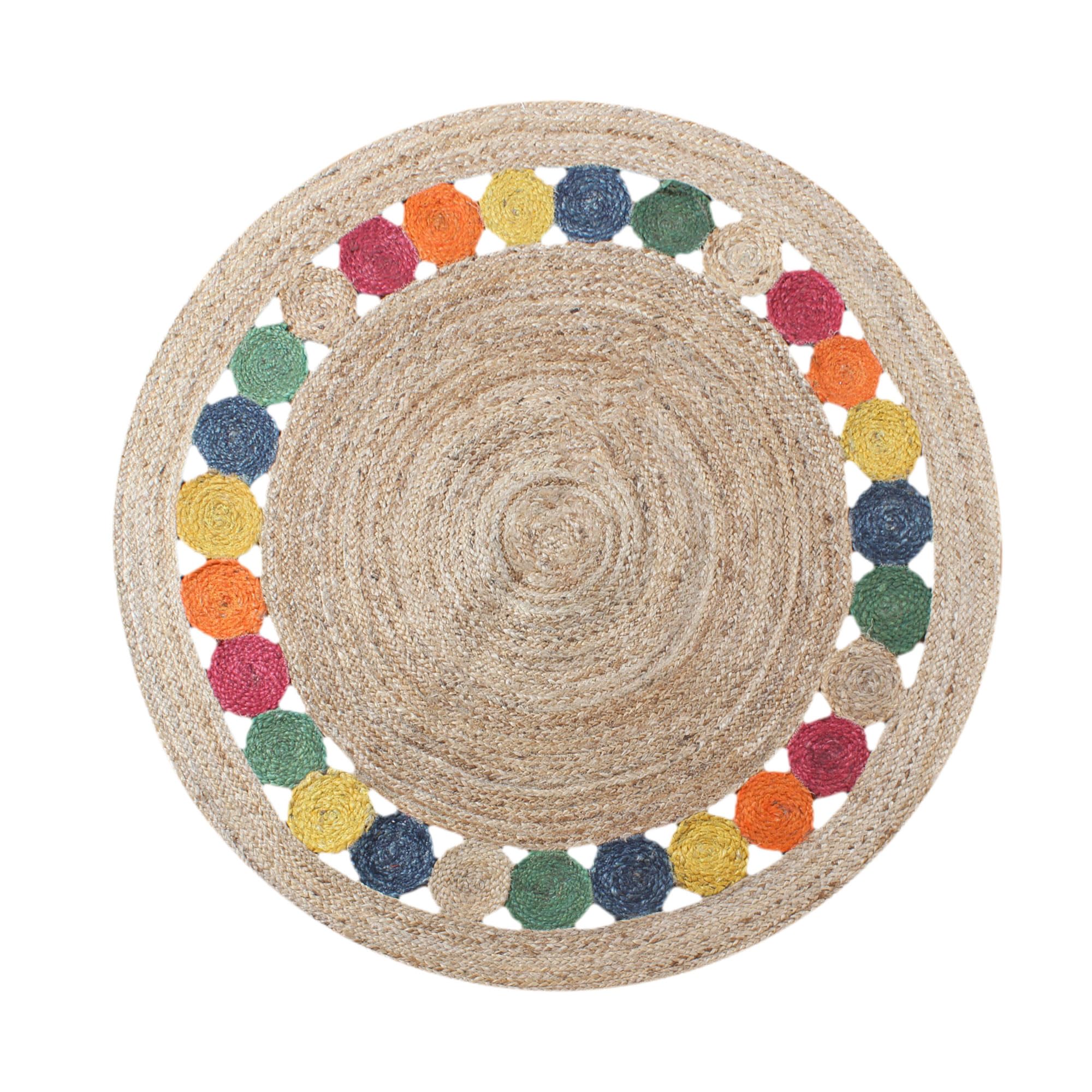 Tapis en jute circulaire 1,5x1,5 m multicolore Cape Code robuste