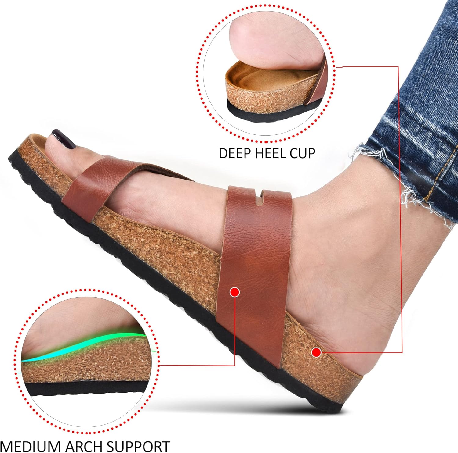 AEROTHOTIC Recovery Slides for Women Comfortable Memory Foam Cork Footbed Cute Faux Leather Adjustable Buckle Straps Walking Travel Outdoor women sandals - Image 5