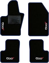 QUEMAR Tappetini Auto compatibili con 500X / Kit Tappeti in Moquette e Gomma su Misura (Set 2 Anteriori + 2 Posteriori)/ Ricami e Colori Personalizzati (Bordo Blu, 4 Ricami)