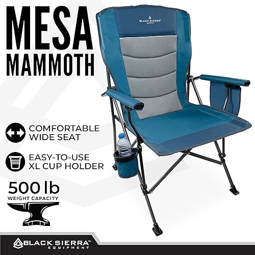 Miniatura 5 de Black Sierra - Silla de campamento de gran tamaño para adultos soporta 500 libras, silla plegable de brazo duro XL resistente, asiento acolchado