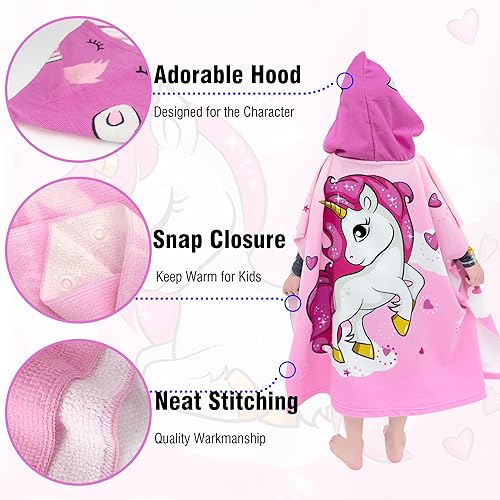 Miniatura 3 de Toallas de playa con capucha para niños, toalla de baño para niños de 4 a 10 años, toallas de piscina para niños, de secado rápido, poncho de