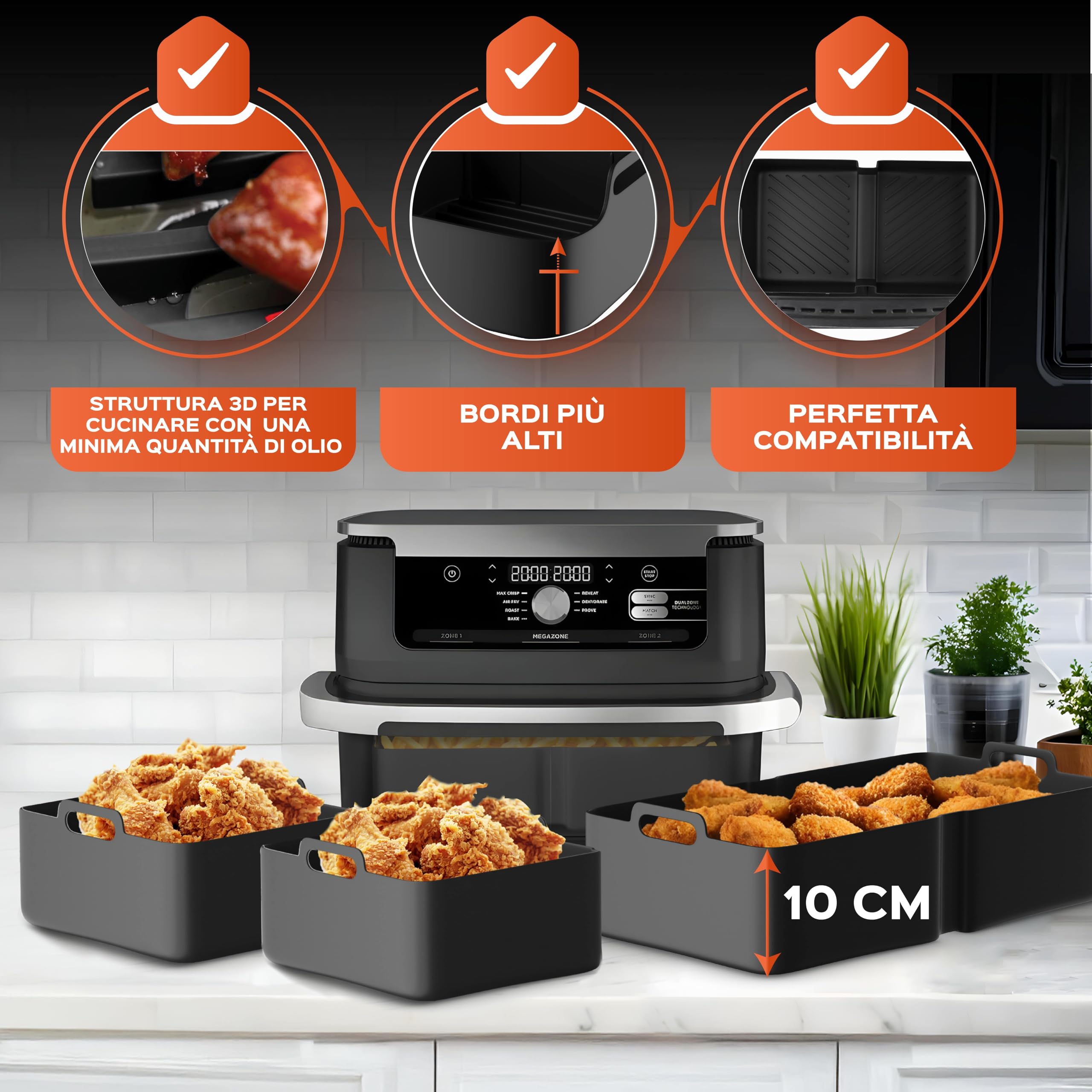 UNBOX Accessori Friggitrice ad Aria - Accessori Airfryer Doppia 1×10,4L e 2×5,2L per Ninja Foodi Flexdrawer AF500EU 10,4L e Cosori Dual Blaze 10L - Con Teglia in Silicone e eBook di Ricette