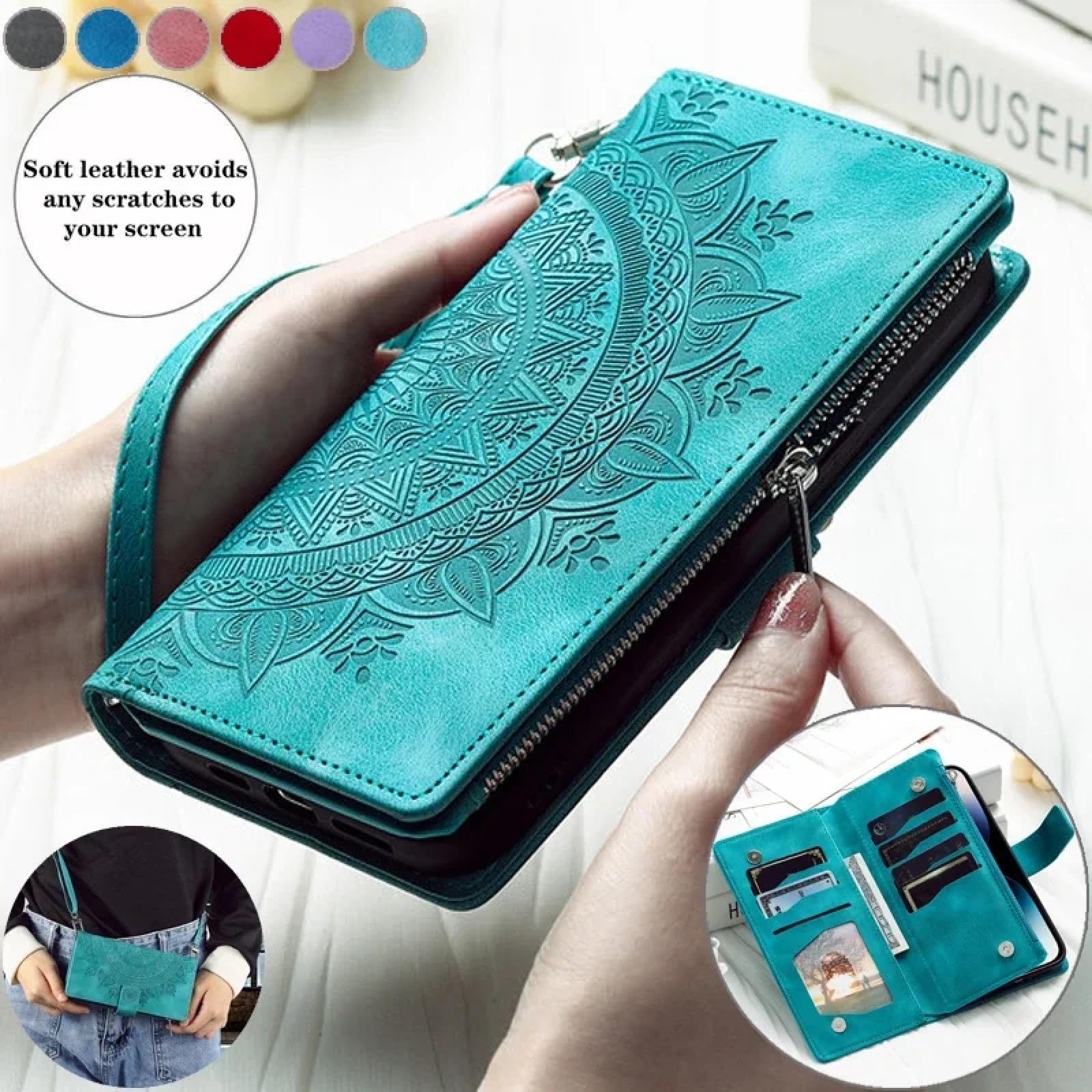 Do iPhone SE 2020 (2022) Etui Crossbody ze skóry z klapką, długi pasek na szyję, portfel na kartę, etui na telefon (do iPhone SE 2020 (2022)/różowy)