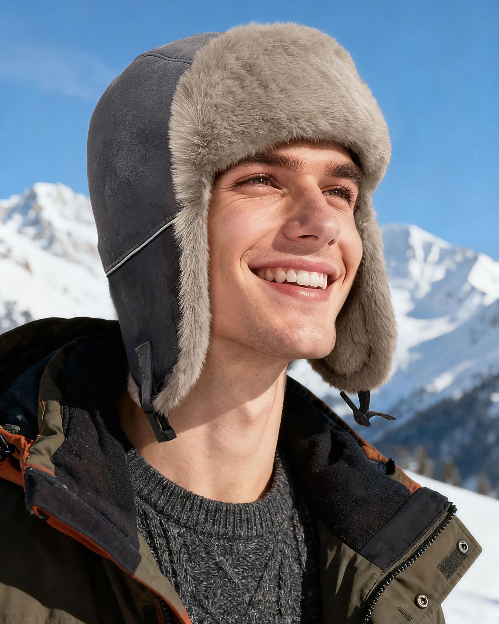 czapka, Czapka traperska zimowa, czapka lotnicza z nausznikami, ciepła typu bomber, termiczna uszanka(PL2509Gray)