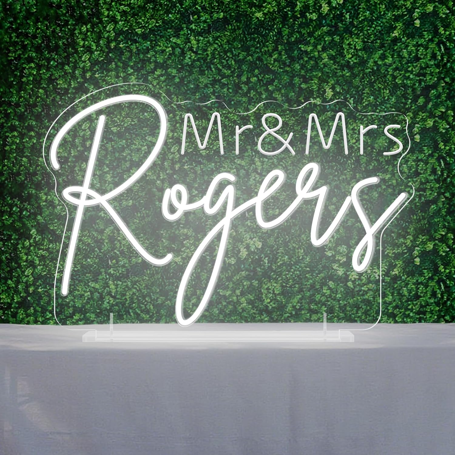 Custom Wedding Neon Sign with Acrylic Base for Tabletop, Personalized Mr & Mrs Last Name Neon Lights for Wedding Reception, Free Standing LED Light Up Signs Customizable for Bedroom Engagement Party