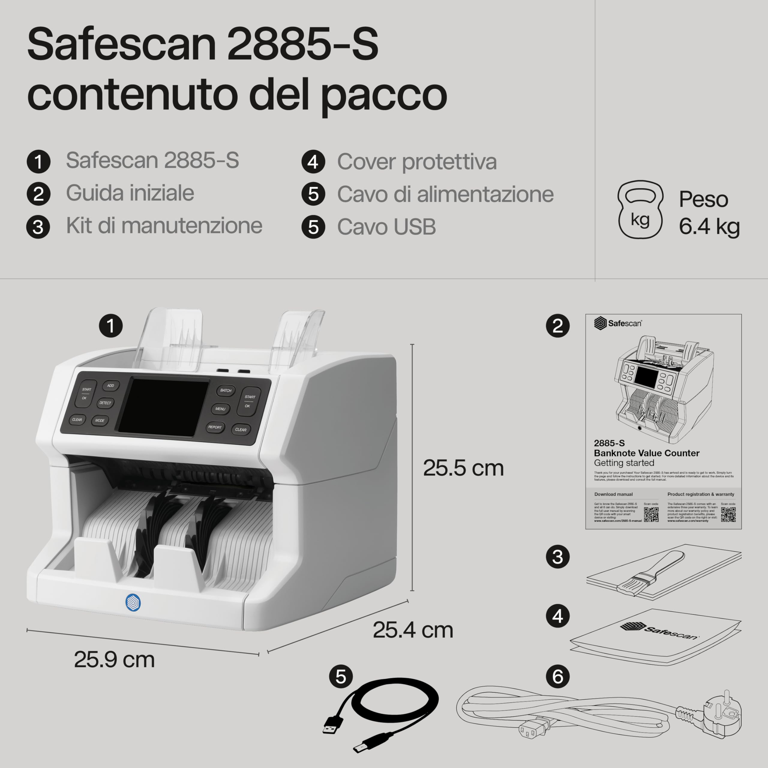 Safescan, Contadenaro Safescan 2885-S conta banconote miste, compresi gli USD - Contadenaro con rilevatore di denaro falso a 7 punti - Contadenaro con interfaccia multilingue