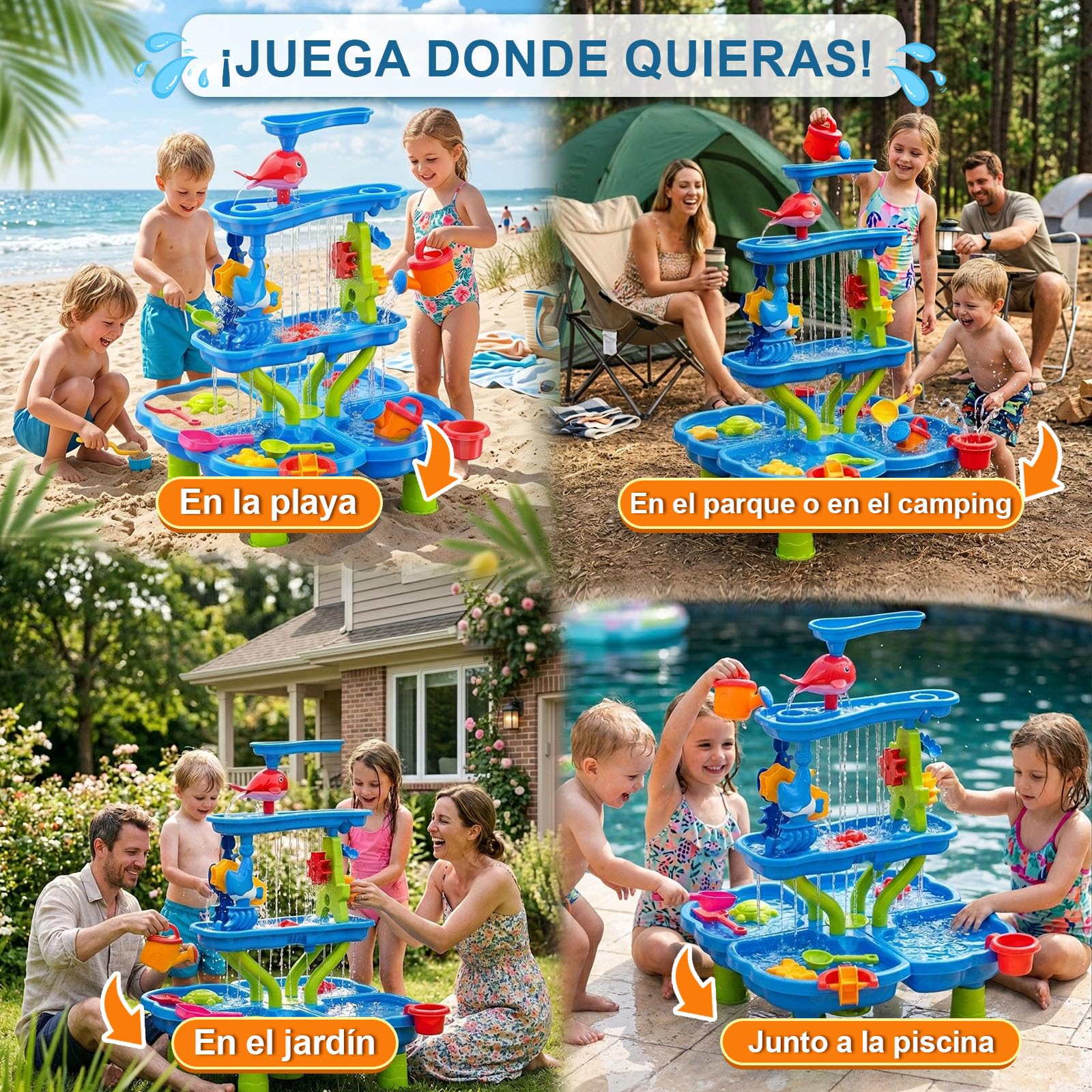 Mesa de Arena y Agua Niños 4 Niveles con Accesorios Juguete para Jardín Playa Verano