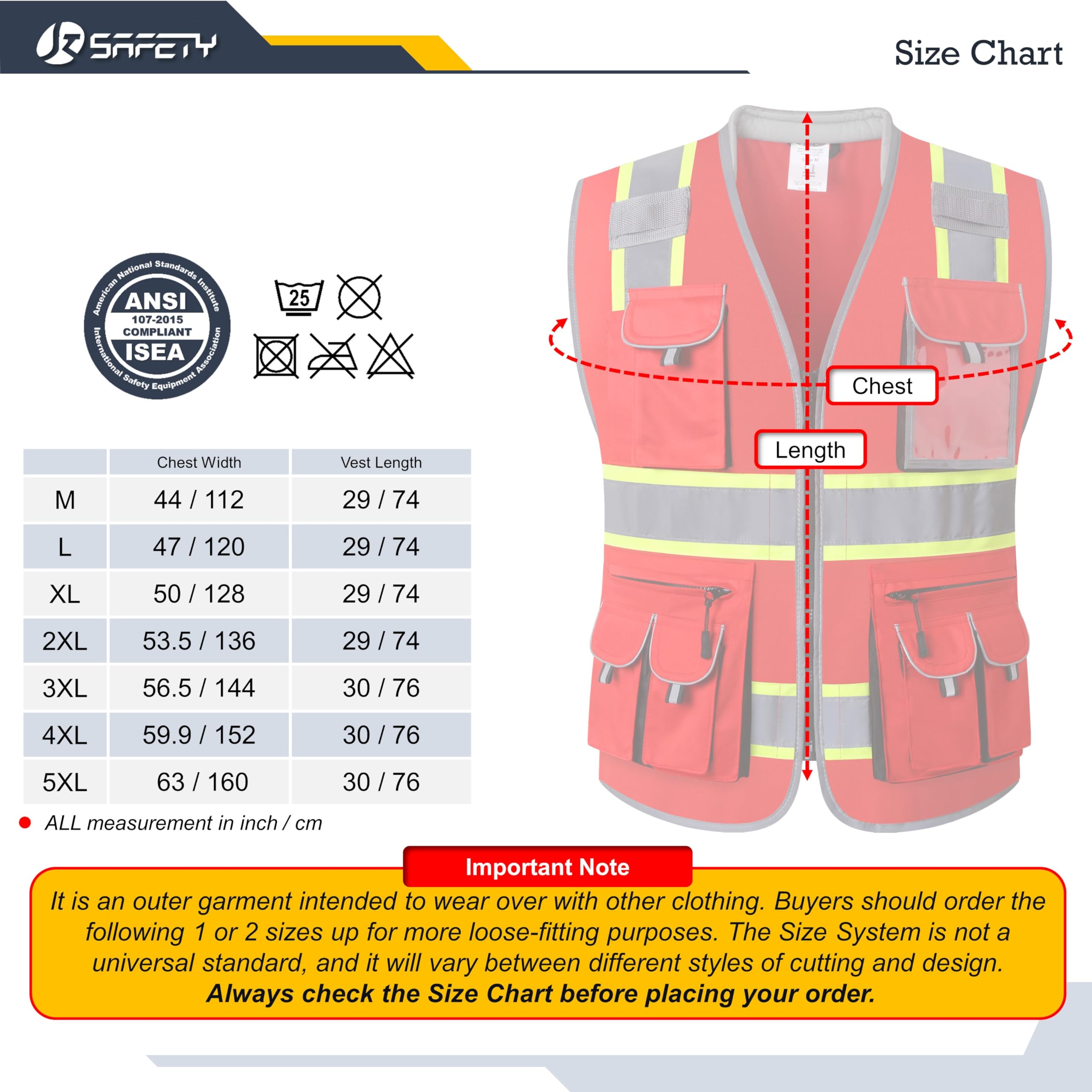 JKSafety Gilet di sicurezza ad alta visibilità con 10 tasche per uomo e donna con chiusura ad alta visibilità ANSI/ISEA classe 2