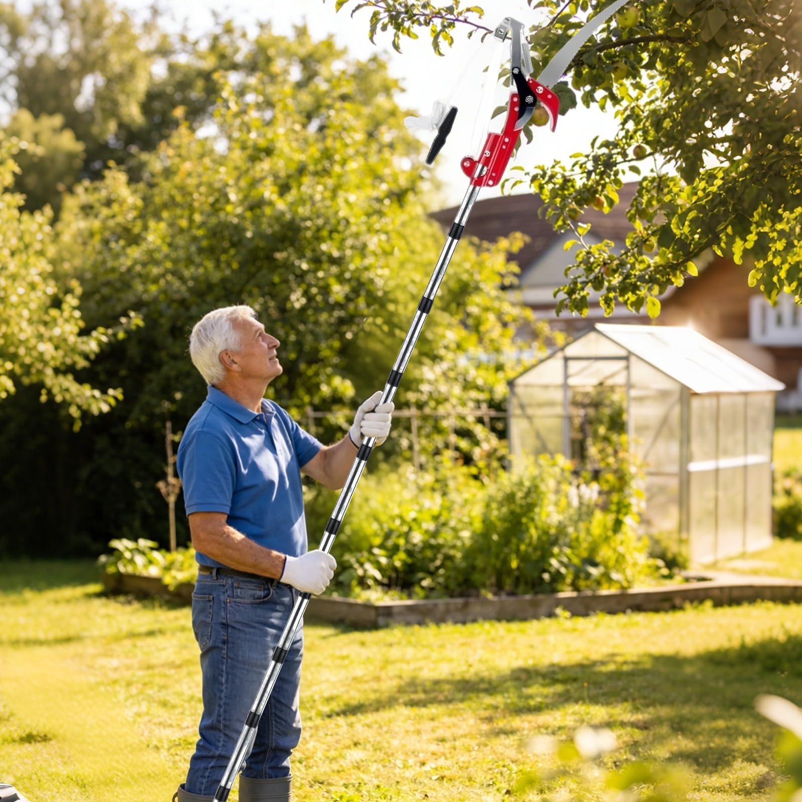 Sierra de podar telescópica para podar árboles, tijeras para ramas altas, 82-410 cm, cortador de ramas manual con mango telescópico, sierra telescópica para jardines, silvicultura, agricultura