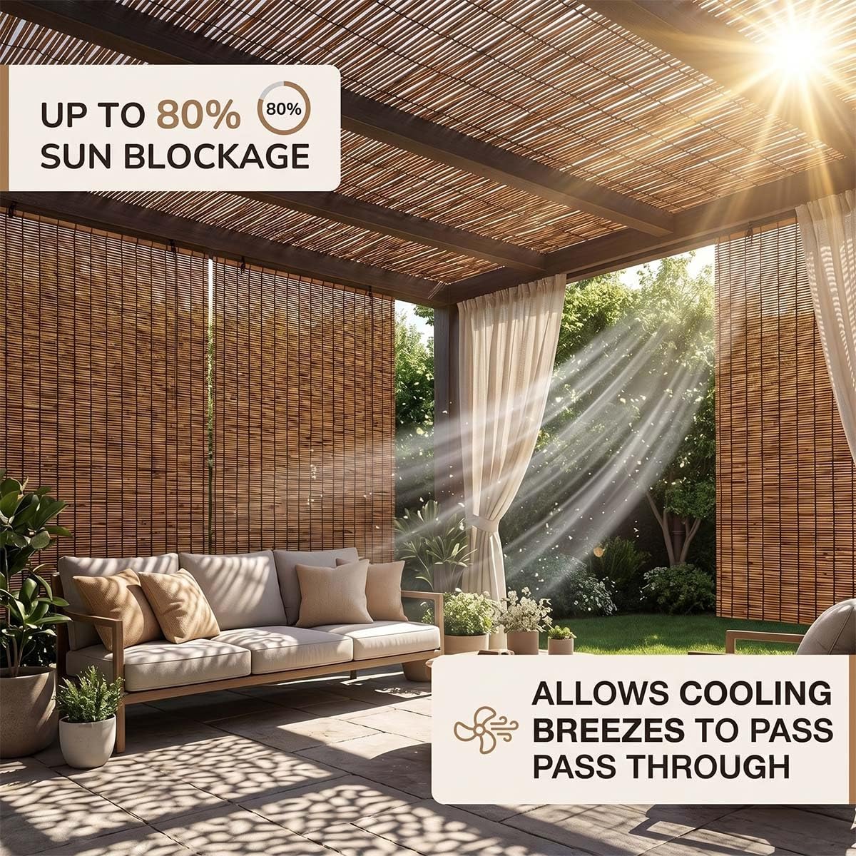 Cañizo Natural Trenzado Valla de Privacidad para Jardín Exterior Rollo de Caña Pantalla de Ocultación Protector Visual Decorativo para Piscina Patio Trasero Sombra Transpirable(Carbonizado,60x600cm)