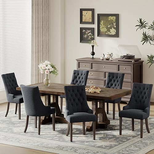 Miniatura 11 de COLAMY Juego de 4 sillas tapizadas de comedor con respaldo, sillas laterales de tela para comedor con botón acolchado, sillas para sala de estar