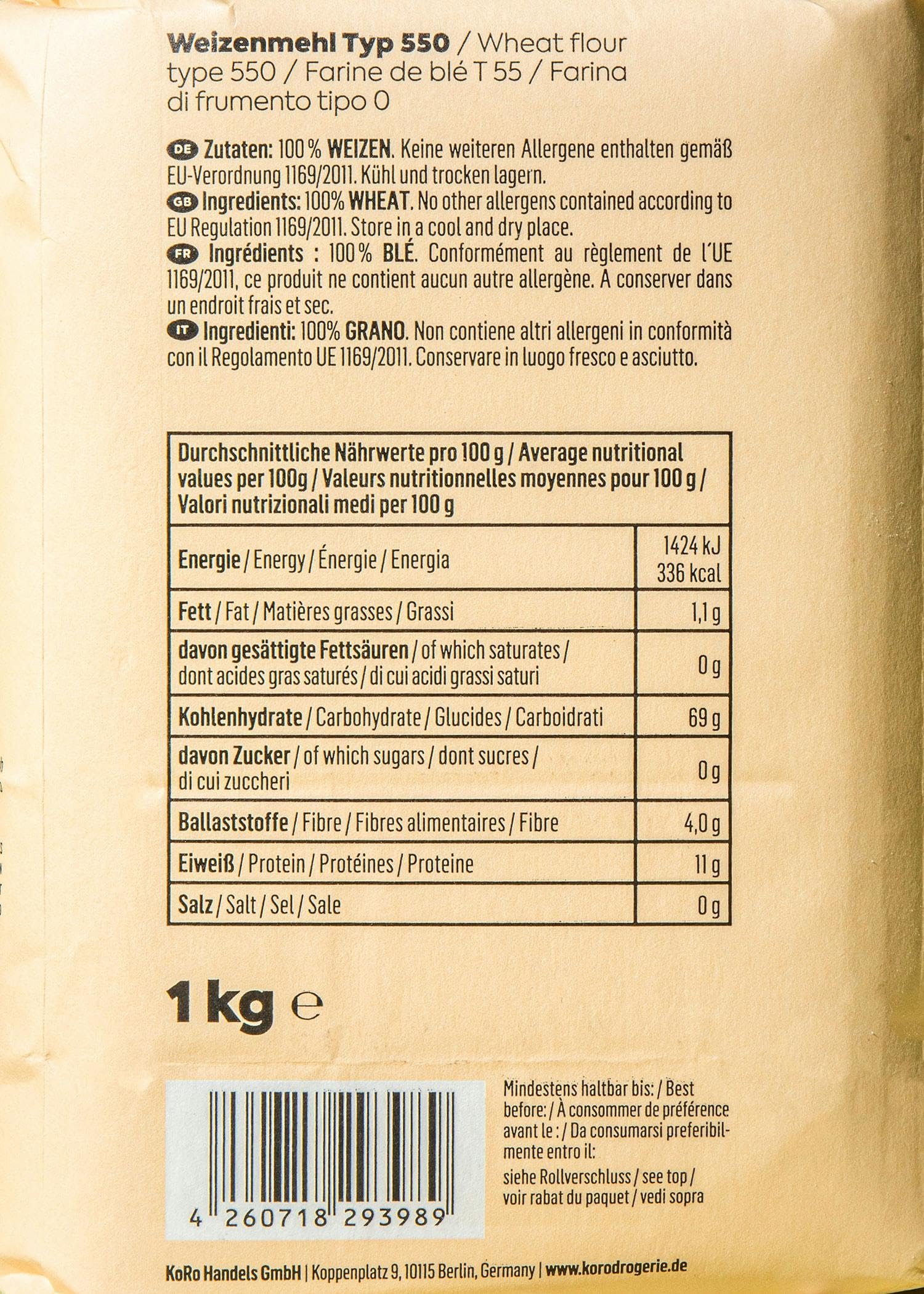 KoRo - Farina di grano tipo 0 | 10 x 1 kg