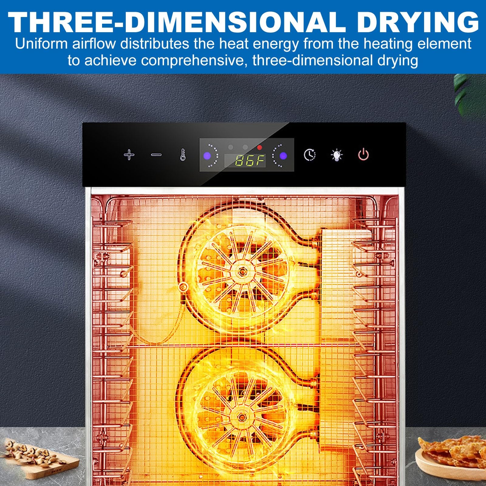 Deshidratador De Alimentos Comercial De 6, 8, 10, 12 O 18 Bandejas, Deshidratador Doméstico De Acero Inoxidable Para Alimentos, Cecina, Hierbas Y Frutas, Gran Capacidad Y Tiempo Ajustables(10 Tray)