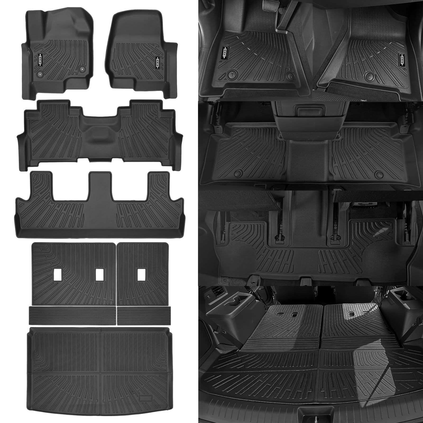 All Weather Floor Mats for 2018-2023 2024 Ford Expedition MAX 8 Seats(2 Row Bench Seat) Floor Mats & Trunk Mat & Backrest Mat for Ford Expedition MAX Floor Liner Accessories