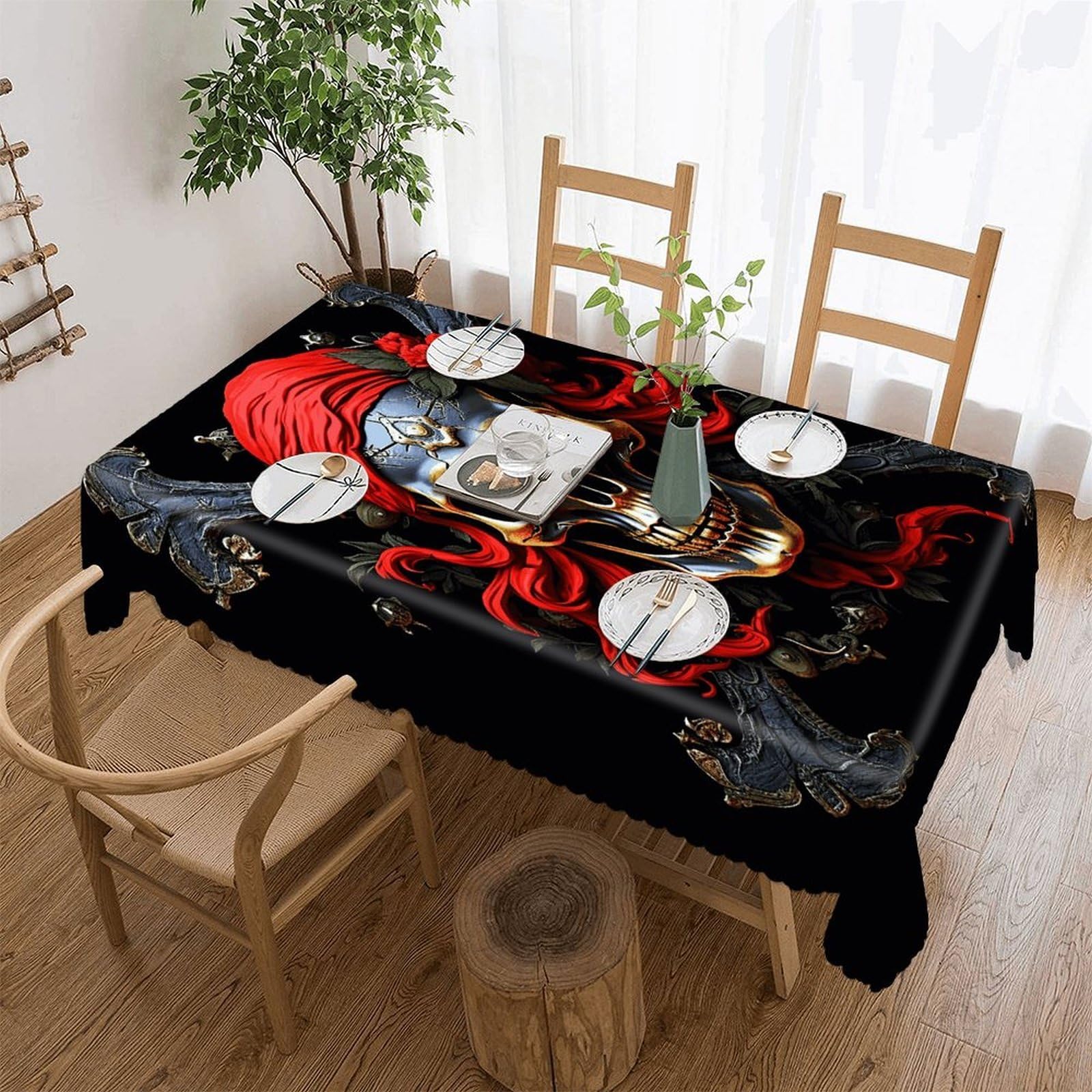 FekiLoot Pirate Skull Tablecloths for Rectangle Tables Wipeable Spillproof Polyester Table Cloth Wrinkle Free Farmhouse Dining Tables Cover Elegant Vintage Decor Tablecover