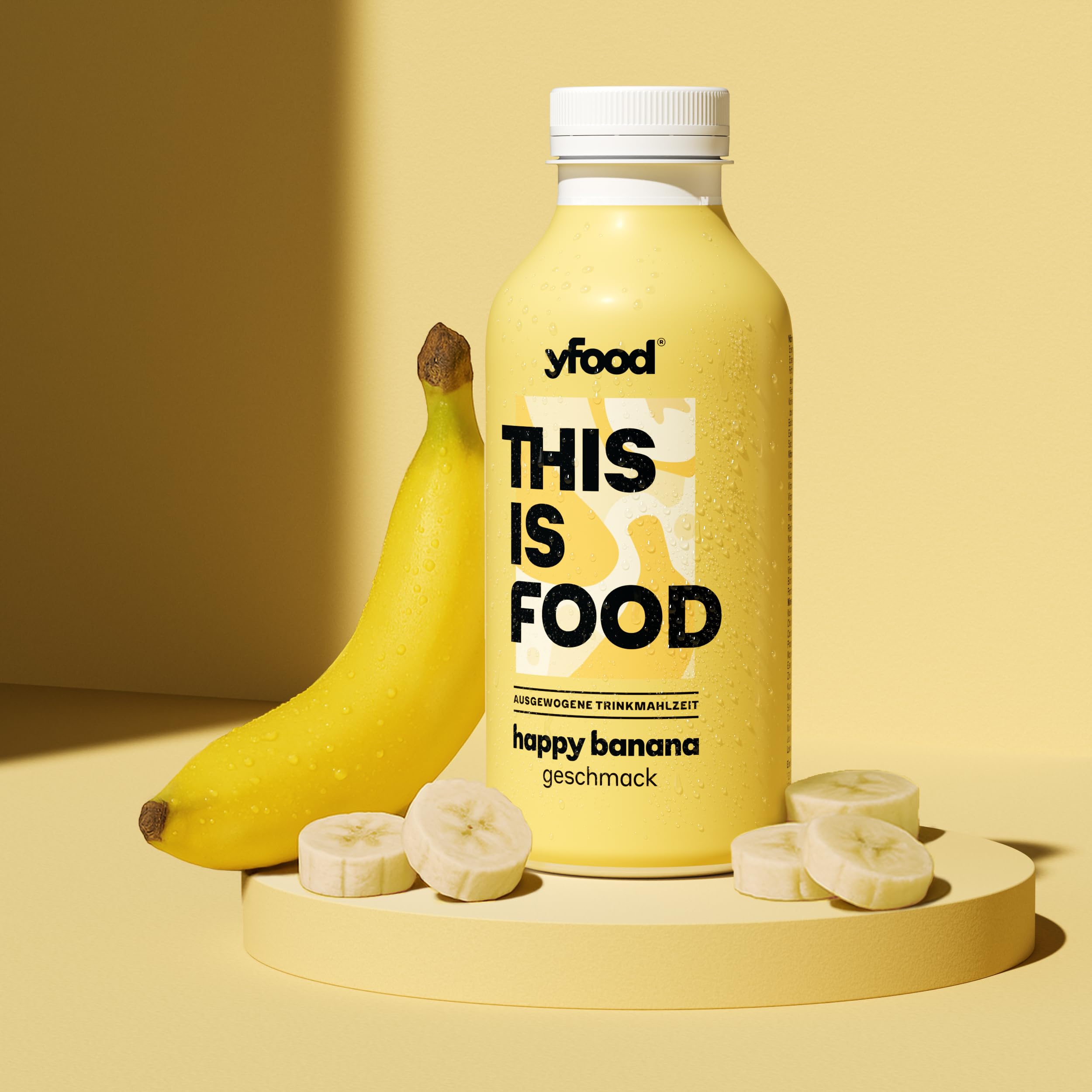 yfood Happy Banana, repas prêt à boire, THIS IS FOOD, substitut de repas, 30 g de protéines, 26 vitamines et minéraux (12 x 500 ml), goût banane
