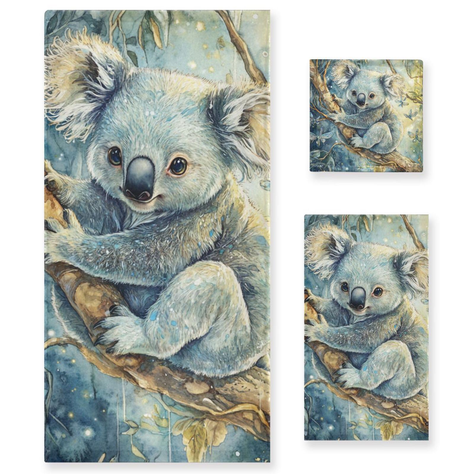 Art Koala A River Mikrofaser-Gesichtshandtuch-Set, 3-teilig, 1 Badetuch, 1 Handtuch, 1 Waschlappen für Badezimmer und Küche