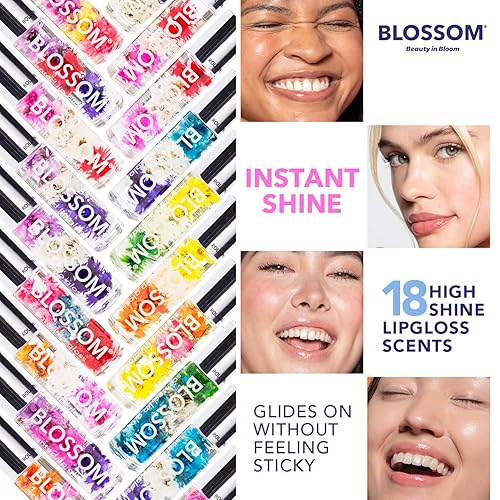 Miniatura 4 de Blossom Brillo labial perfumado en rollo, infundido con flores reales, fabricado en Estados Unidos, 0.20 onzas líquidas0.2 fl oz, cereza