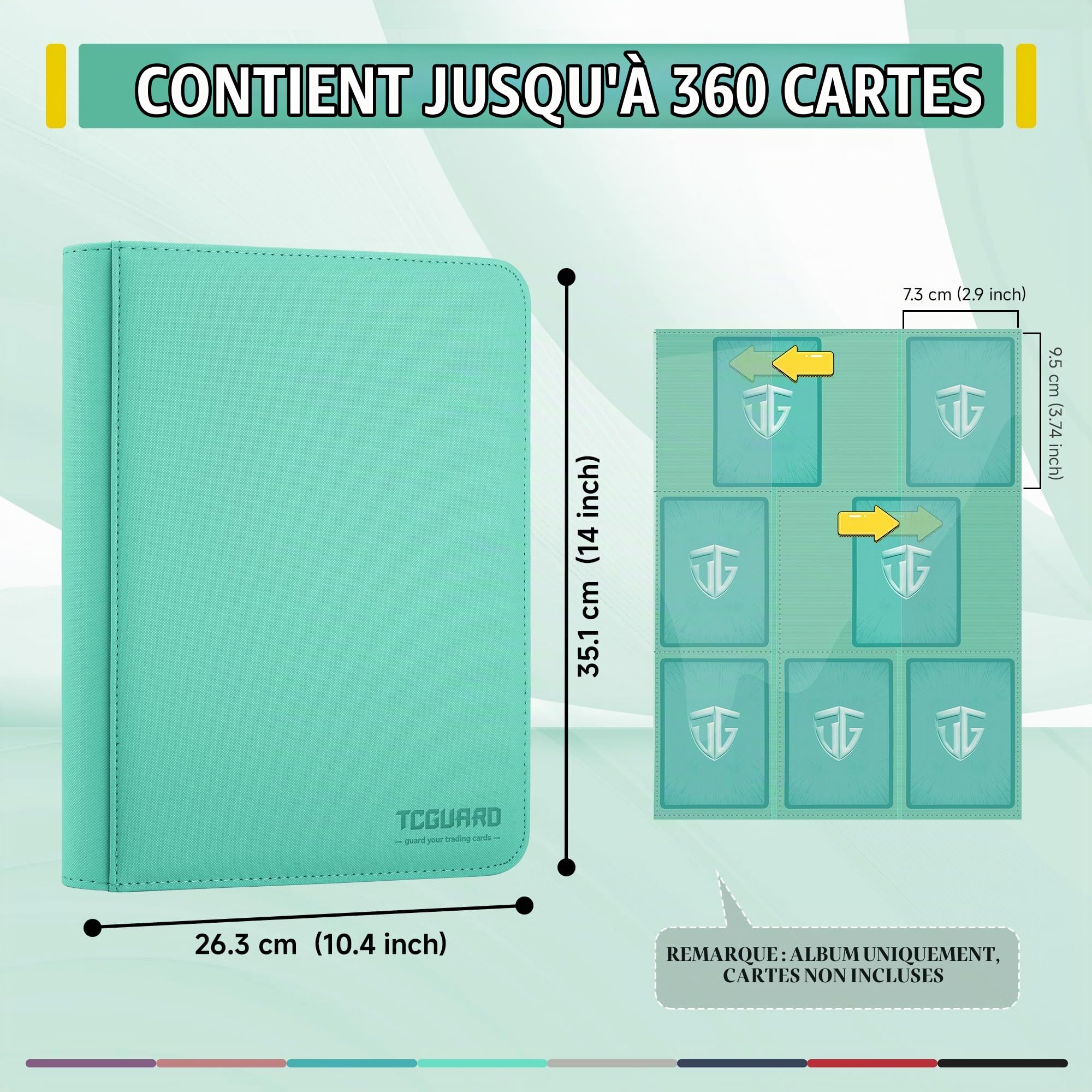 TCGUARD Album de collection Premium pour 360 cartes, Classeur à 9 pochettes adapté pour les cartes à collectionner avec housses, fermeture éclair et design plat pour MTG, TCG et cartes de sport pour