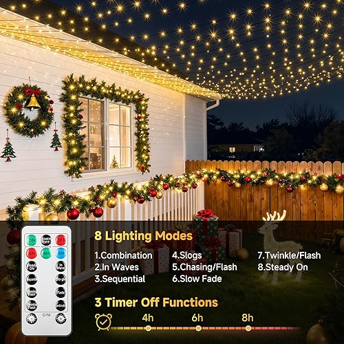 Miniatura 4 de Mlambert 1200 luces LED de Navidad de 394 pies, luces de hadas regulables impermeables para exteriores con control remoto, 8 modos de iluminación