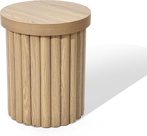 Miniatura 9 de LuxenHome - Mesa auxiliar redonda de madera, mesa auxiliar acanalada de 19 pulgadas para espacios pequeños, mesas decorativas de madera modernas de