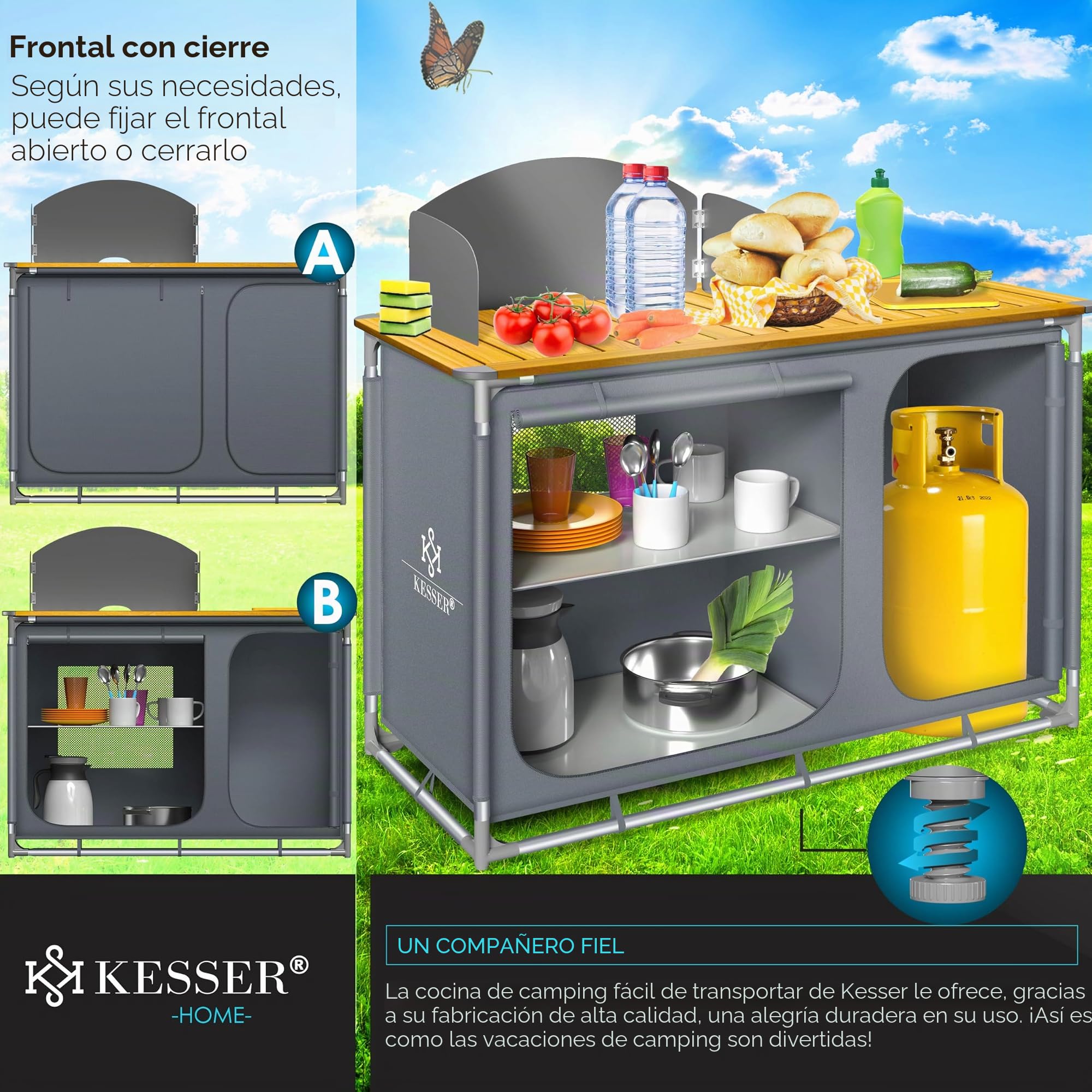 KESSER® Cocina de camping, incluye bolsa de transporte y juego de vasos, armario de camping, armario plegable, con estructura de aluminio, cocina de viaje, caja de cocina, armario para tienda de