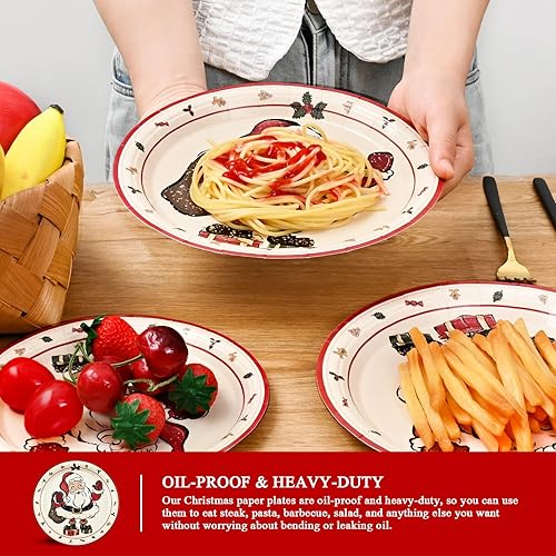 Miniatura 5 de Homlouue 200 platos y servilletas de papel de Navidad, suministros de fiesta de Papá Noel para decoración de fiestas de Navidad, platos desechables
