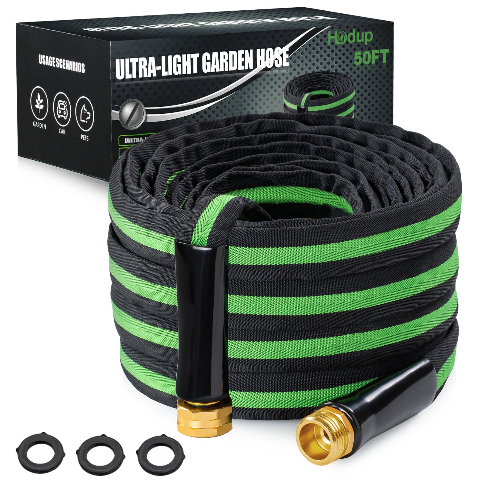 Garden Hose 50 FT - Lightweight, Super Flexible, Convenient Storage, Non-Expanding, Kink-Free, Ideal for Yard Outdoor Use (Black-Green, 50 FT)