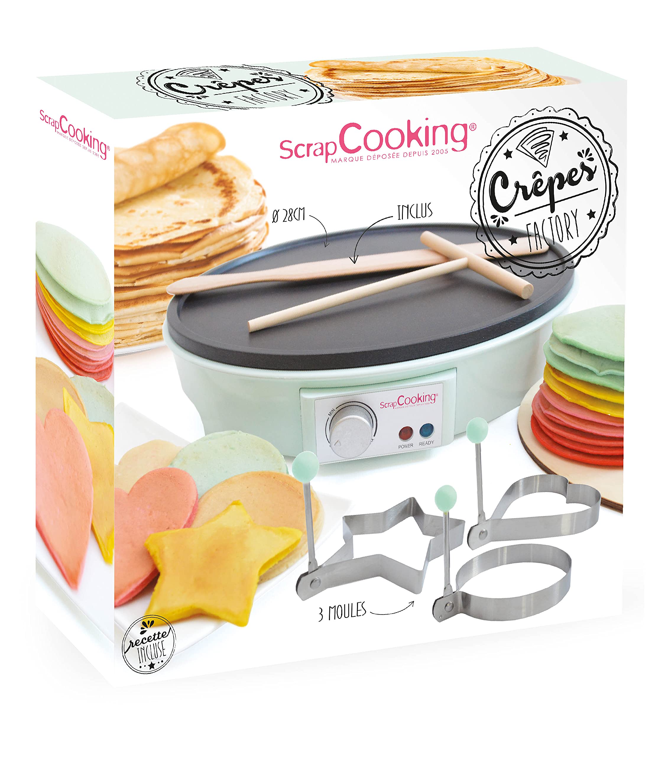 ScrapCooking Crepes Factory Macchina Elettrica Piastra Riscaldante AntiAdesivo Verde acqua