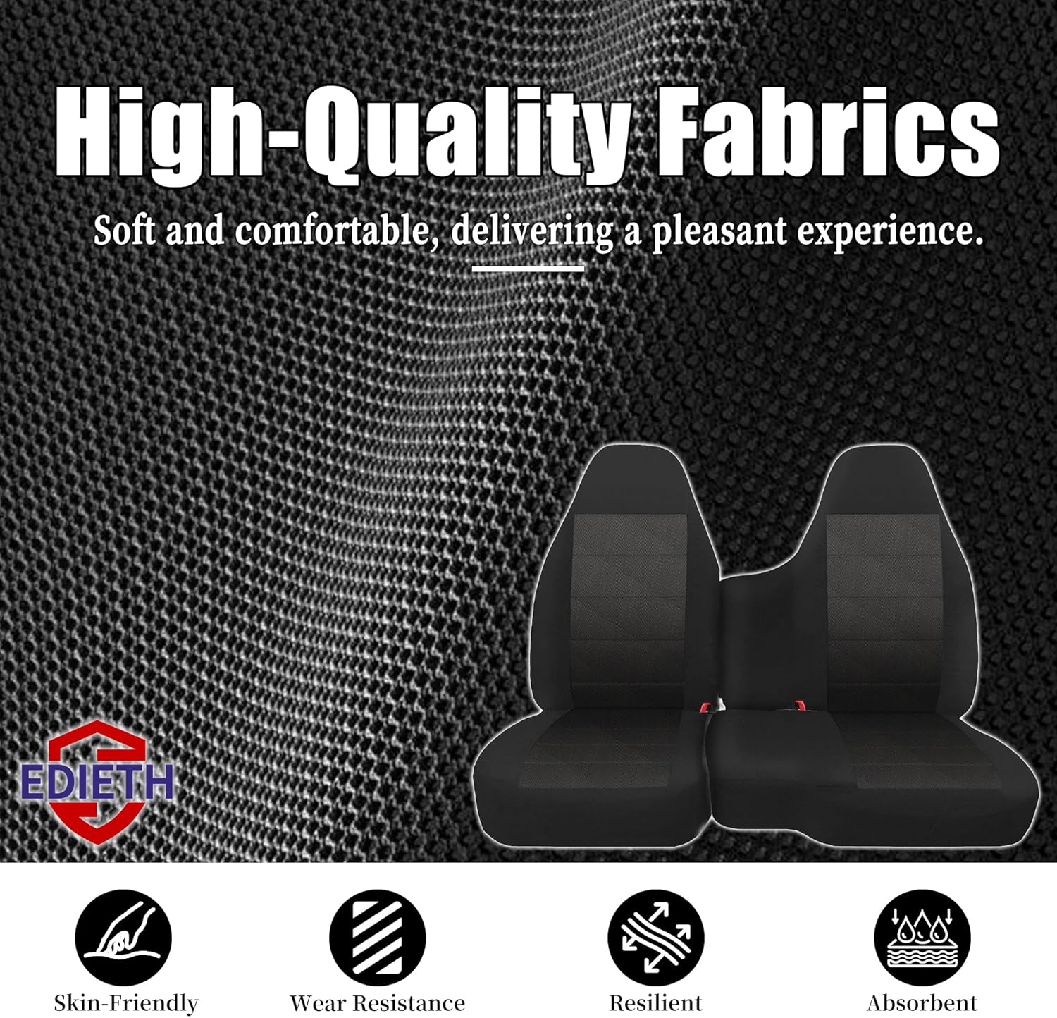 Custom Fit Knitted Fabric Front Split Bench Seat Cover for Chevy Colorado/GMC Canyon Pickup 2004-2012, No Armrest, Airmesh Breathable Design with Soft Foam Lining - Black