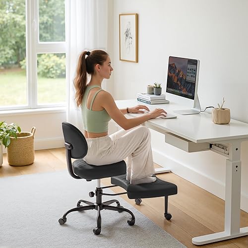 Furmax Silla de oficina ergonómica con patas cruzadas con ruedas, silla de escritorio giratoria de 360 con altura ajustable y reposapiés para TDAH,