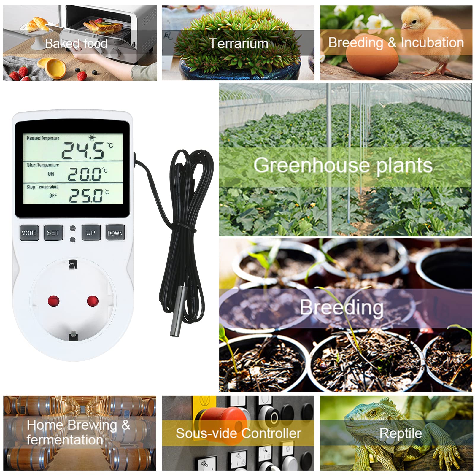 Termostato Digitale Sanicata - Controllo Riscaldamento/Raffreddamento, Sensore, LCD, Per Serre E Acquari - Foto 6