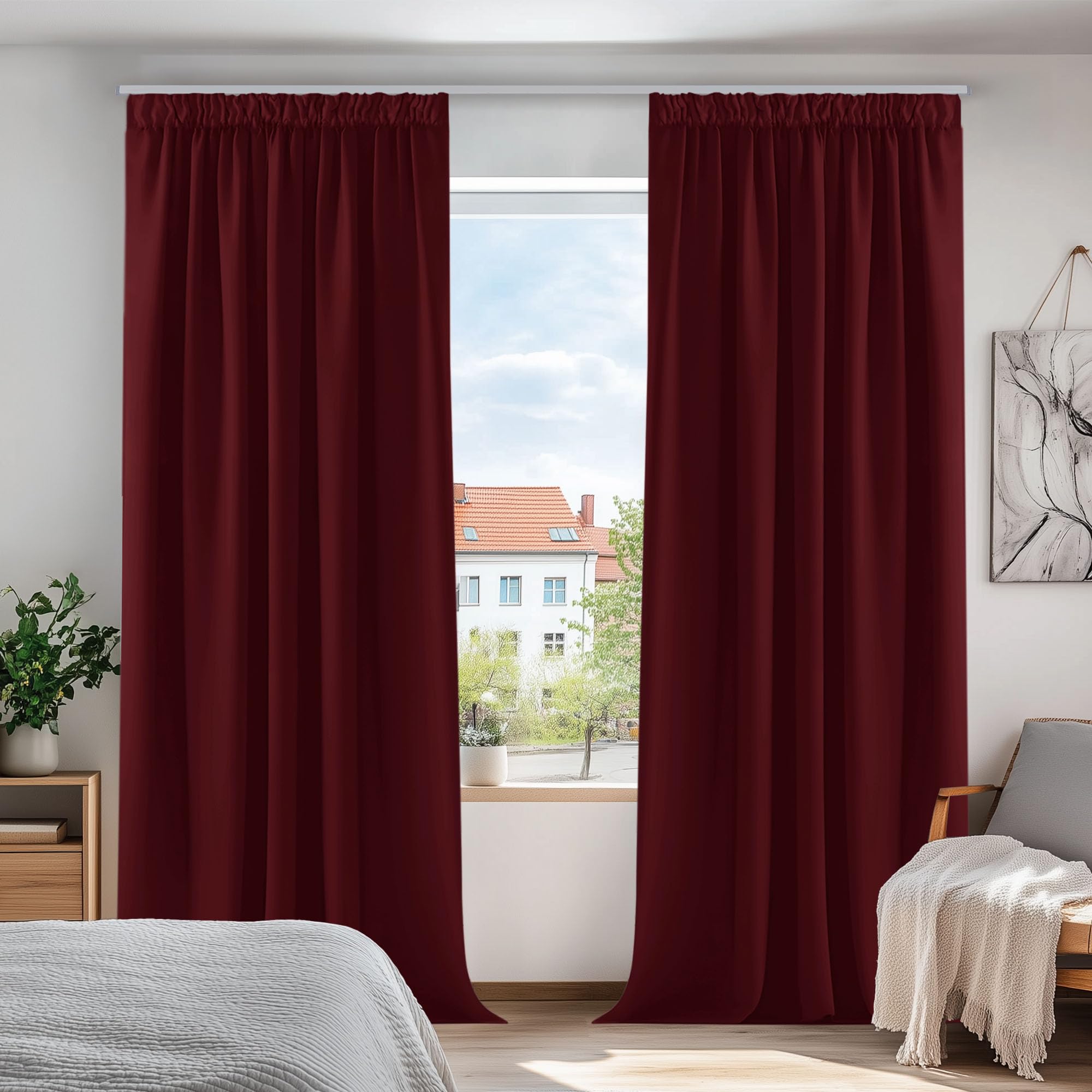 Deconovo Red Blackout Curtains Pencil Pleat Curtains Rod Pocket Window Panels Thermal Insulated Curtains For Bedroom W55 X L96 Inch 2 Panels