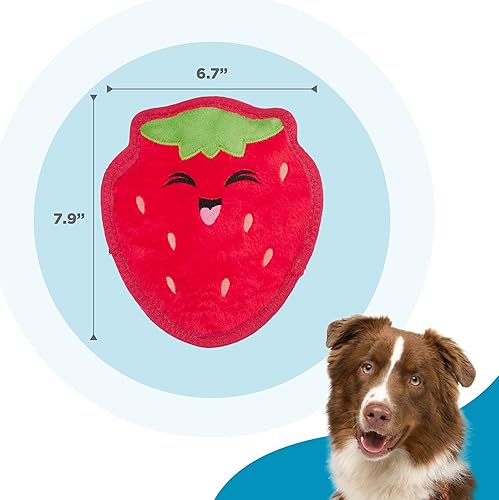 Miniatura 5 de Outward Hound Juguete de perro con piel resistente y dos capas duraderas, chillón, con relleno, fresa, rojo, mediano