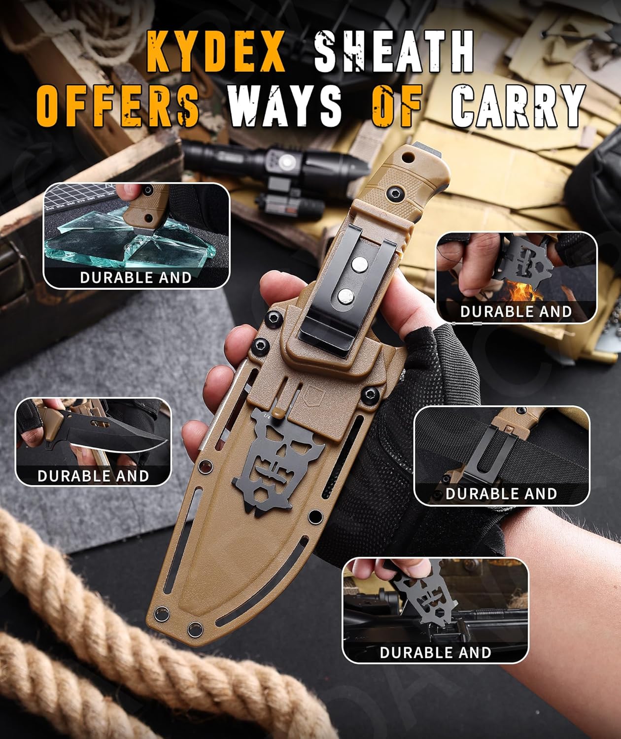 5-inch Fixed Blade Knife with Sheath，D2 stainless steel blade, G10 handle,Outdoor Camping knives - Image 4